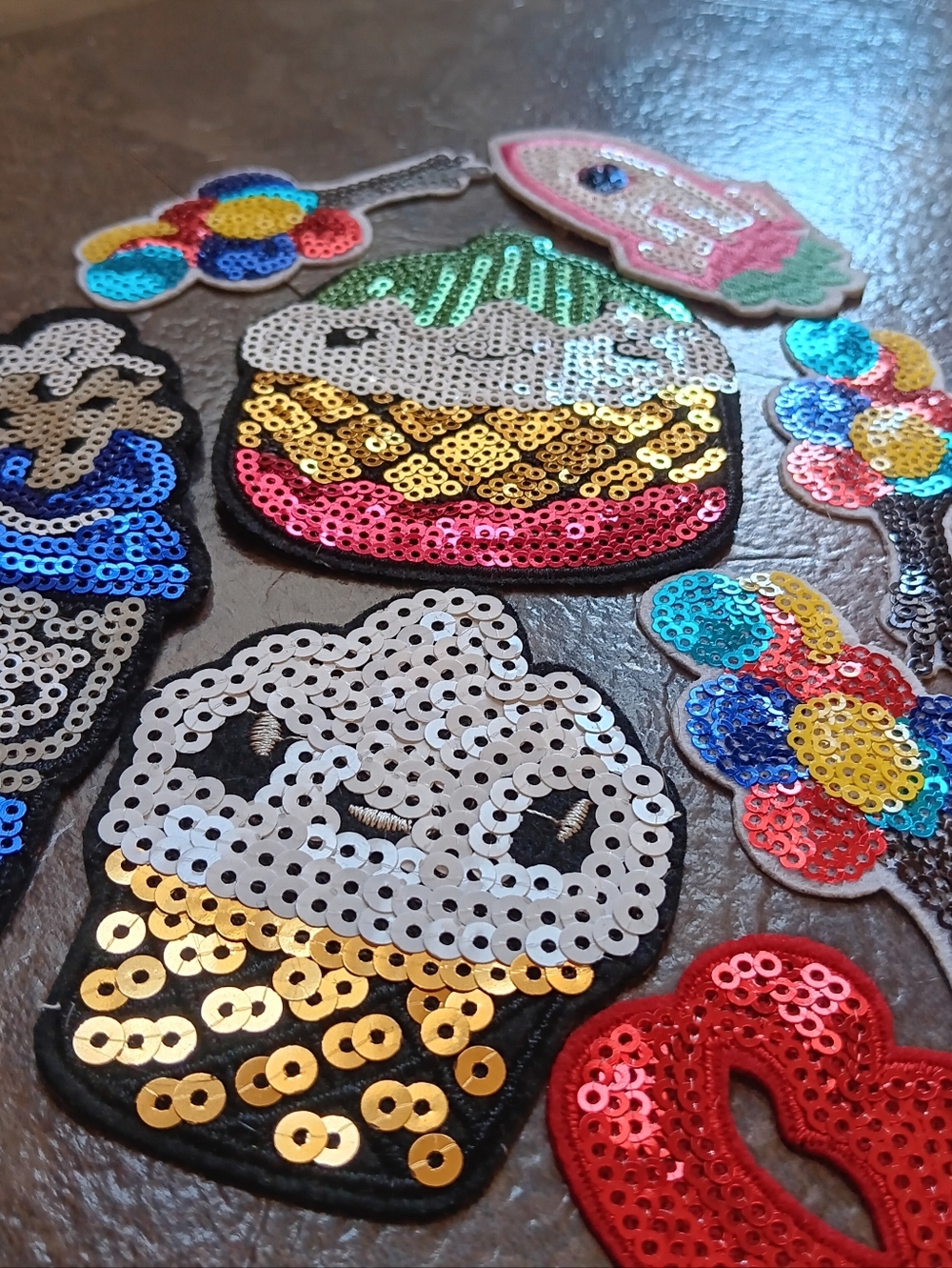 Sequin Cupcake & Balloon Iron & Sew On Patch Lot, Fun Cute Kawaii Applique Art